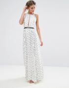 True Decadence Printed Maxi Dress With Eyelet Detail Waist - Multi