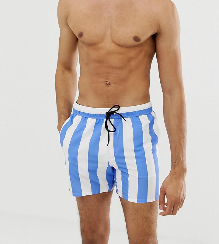 Asos Design Tall Swim Shorts In Blue & White Stripes Short Length - Multi