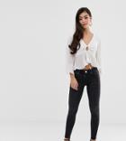 Asos Design Petite Whitby Low Rise Skinny Jeans In Washed Black With Western Fly Detail
