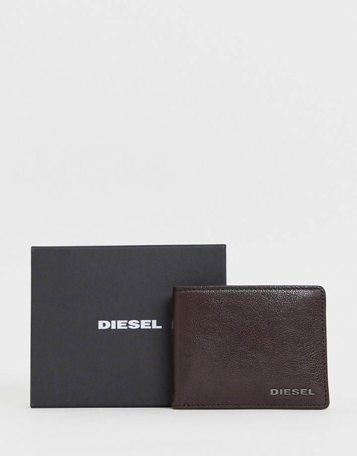 Diesel Billfold Wallet In Brown Leather - Brown