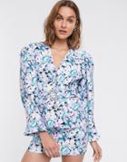 Asos Design Floral Print Exaggerated Sleeve Suit Blazer With Jazzy Button-multi