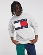 Tommy Jeans Regular Fit Sweatshirt In Gray With Large Chest Flag Logo