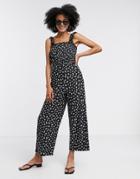 Topshop Shirred Jumpsuit In Black Floral-multi