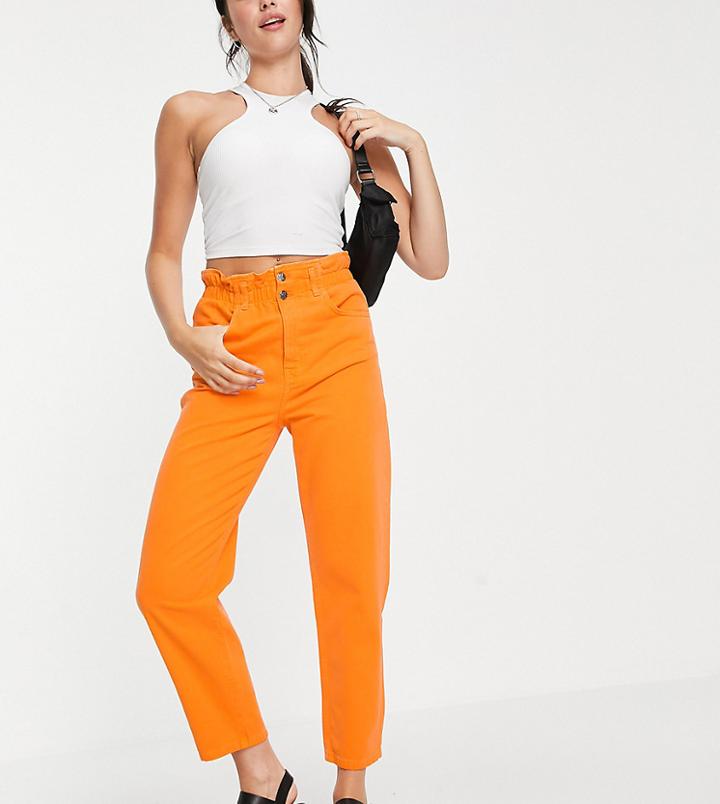 Reclaimed Vintage Inspired '96 Mom Jeans With Gathered High Waist In Orange