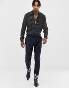 Asos Edition Skinny Suit Pants In Navy 100% Wool With Embroidery - Navy