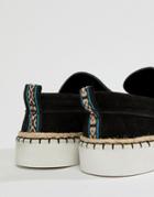 Asos Design Loafers In Black Suede With Aztec Detail - Black