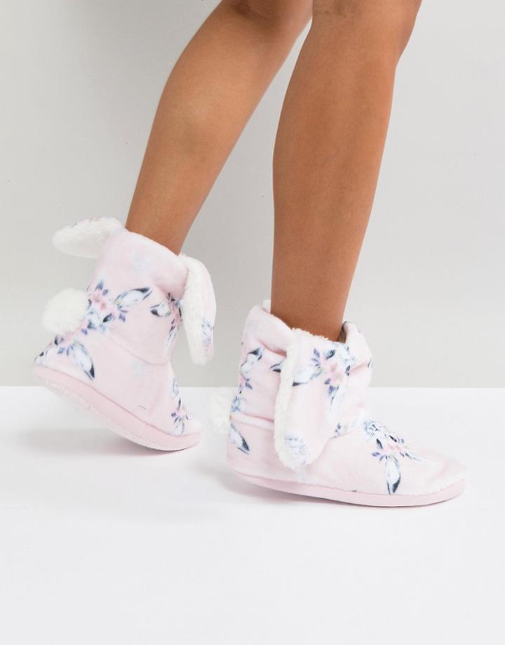 Lipsy Fluffy Bunny Ear Slipper Boots - Pink