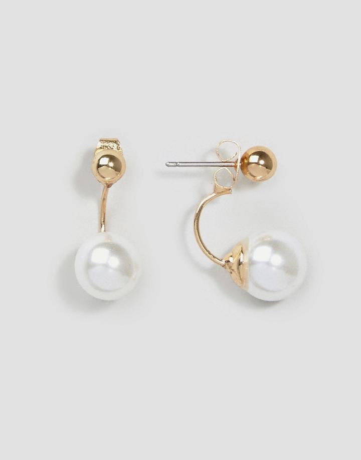 Asos Mini Ball & Faux Pearl Swing Earrings - Cream