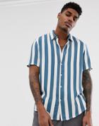 Bershka Slim Fit Shirt With Stripes In Blue - Blue