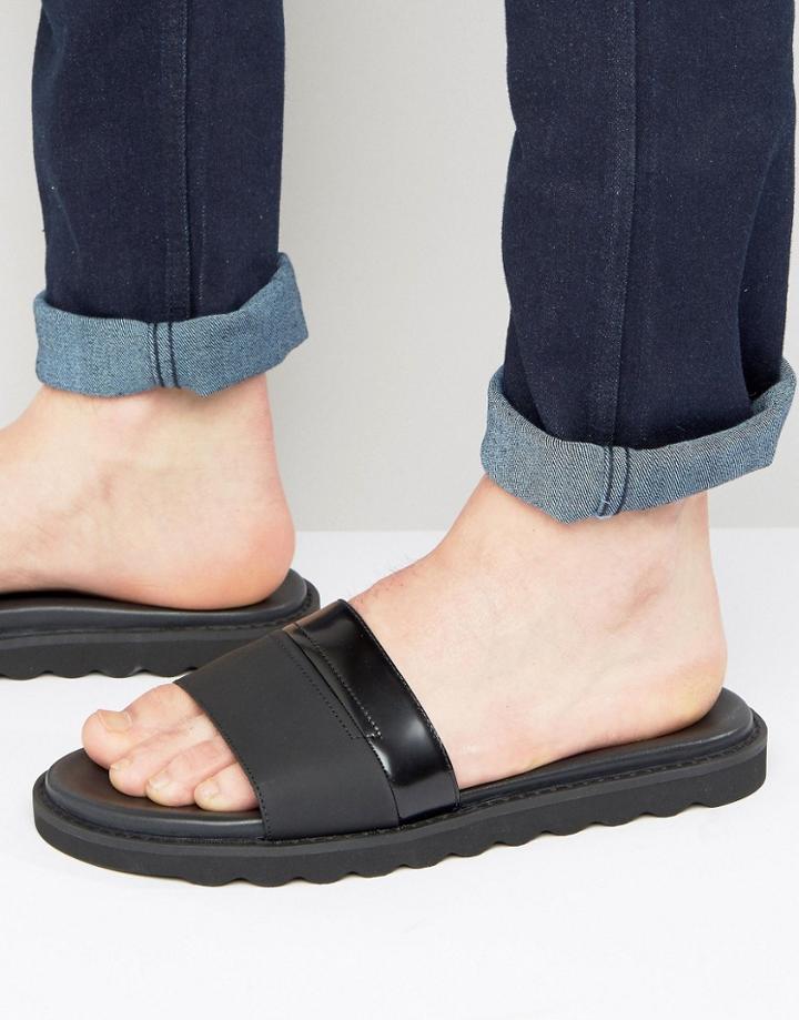 Hugo By Hugo Boss Delight Leather Slider Sandals - Black
