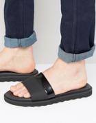 Hugo By Hugo Boss Delight Leather Slider Sandals - Black