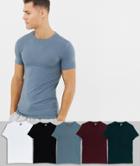 Asos Design Organic Muscle Fit T-shirt With Crew Neck 5 Pack Multipack Saving - Multi
