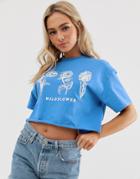 Daisy Street Crop Top With Wild Floral Graphic - Blue