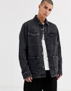 Tommy Jeans Workwear Cargo Jacket In Washed Black With Multi Pocket Detail