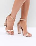 Missguided Strappy Block Heeled Sandal - Gold