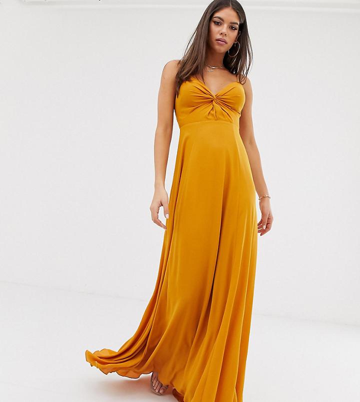 Asos Design Tall Cami Maxi Dress With Knot Front Bodice - Gold