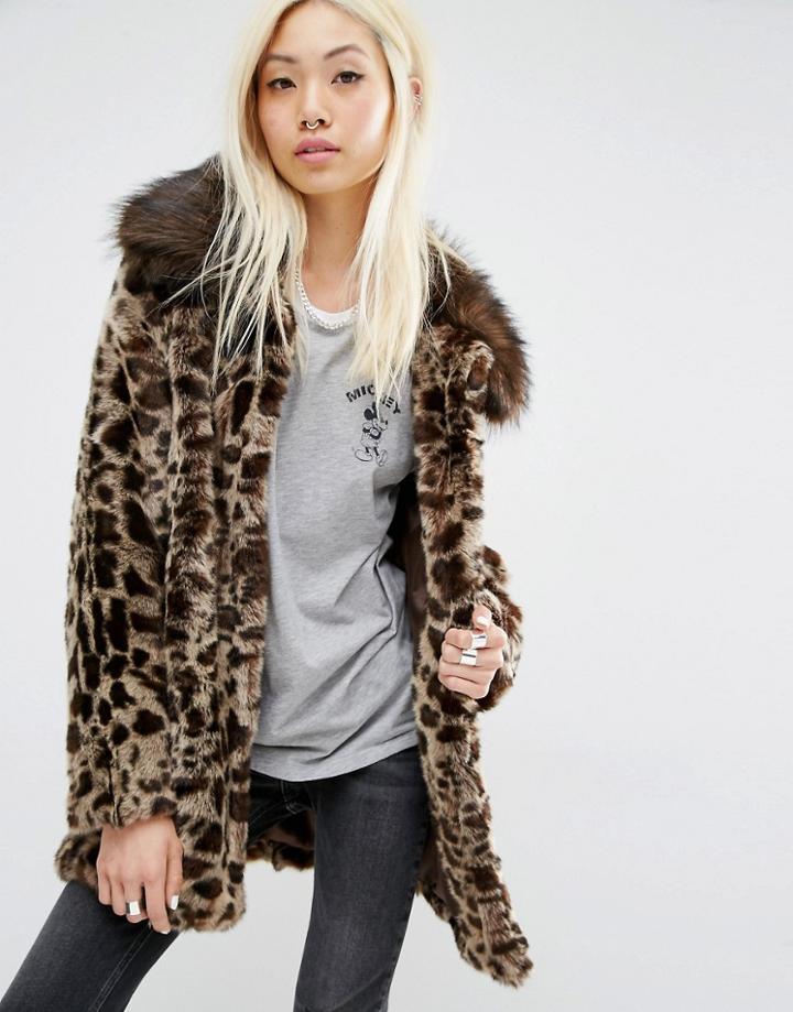 Unreal Fur Faux Fur Leopard Coat - Brown