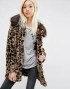 Unreal Fur Faux Fur Leopard Coat - Brown