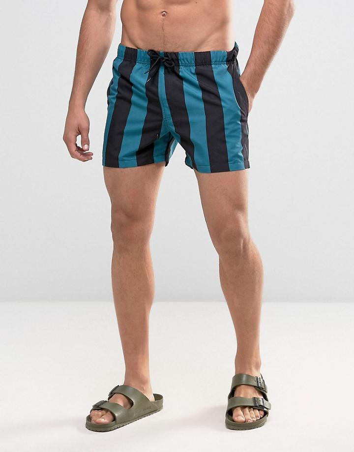 Asos Swim Shorts With Teal Stripe In Short Length - Multi