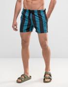 Asos Swim Shorts With Teal Stripe In Short Length - Multi
