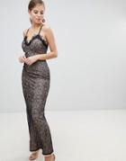 Little Mistress All Over Lace Maxi Dress - Black