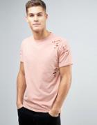 New Look Slub T-shirt With Distressing In Light Pink - Pink