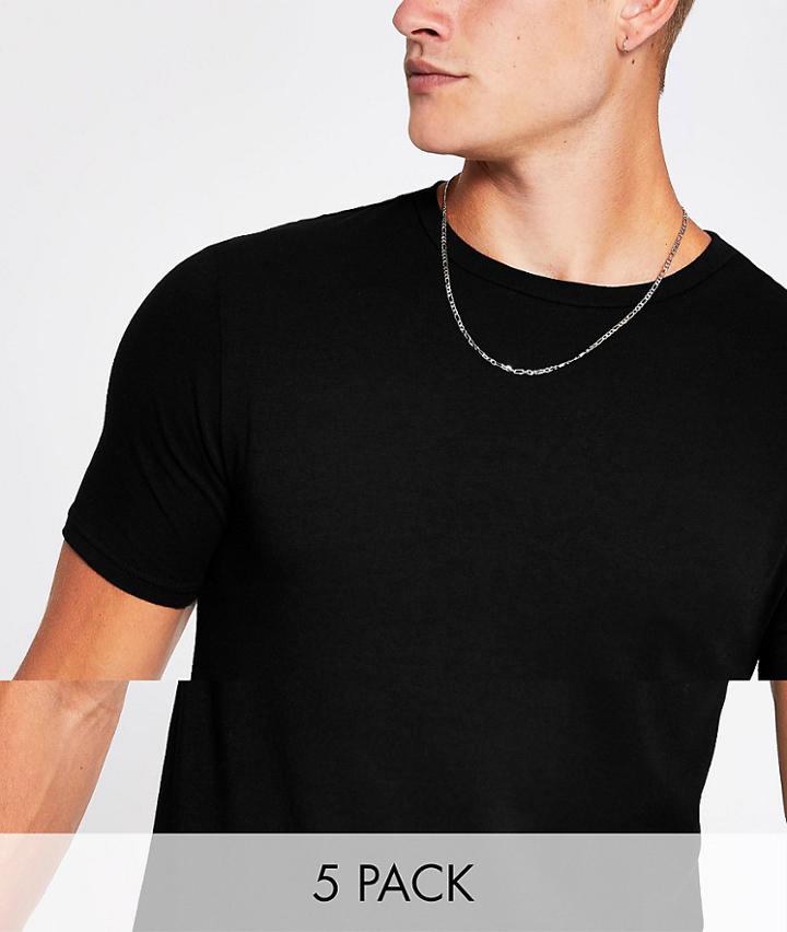 River Island Muscle Fit T-shirt In Black 5 Pack