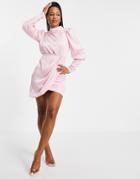 Collective The Label High Neck Long Sleeve Mini Dress In Powder Pink