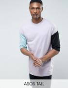 Asos Tall Oversized T-shirt In Heavy Weight Jersey With Mis-match Sleeves - Purple