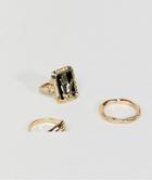 Asos Design Pack Of 3 Rings With Vintage Style Hand And Twisted Band In Gold - Gold