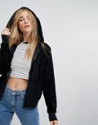 New Look Velour Zip Hoodie - Black