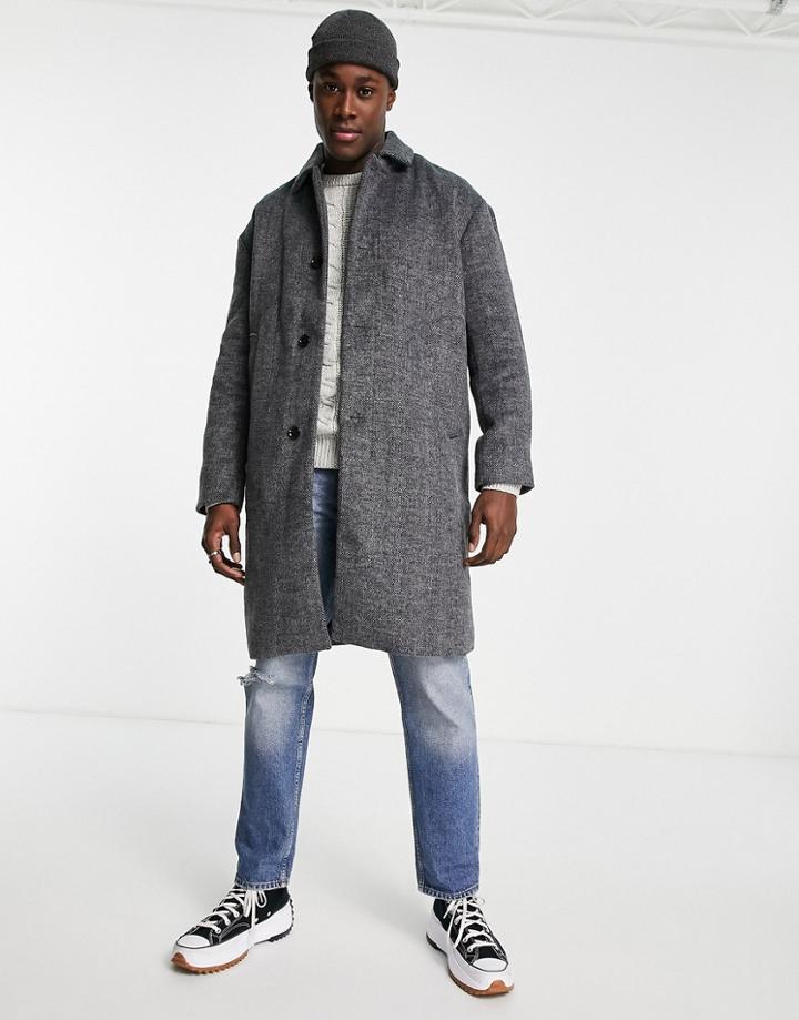 Abercrombie & Fitch Longline Wool Overcoat In Gray Heather