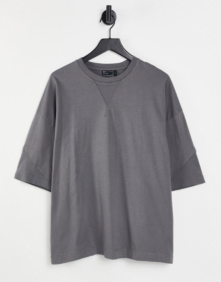 Asos Design Oversized Heavyweight T-shirt With Modesty Triangle In Washed Black