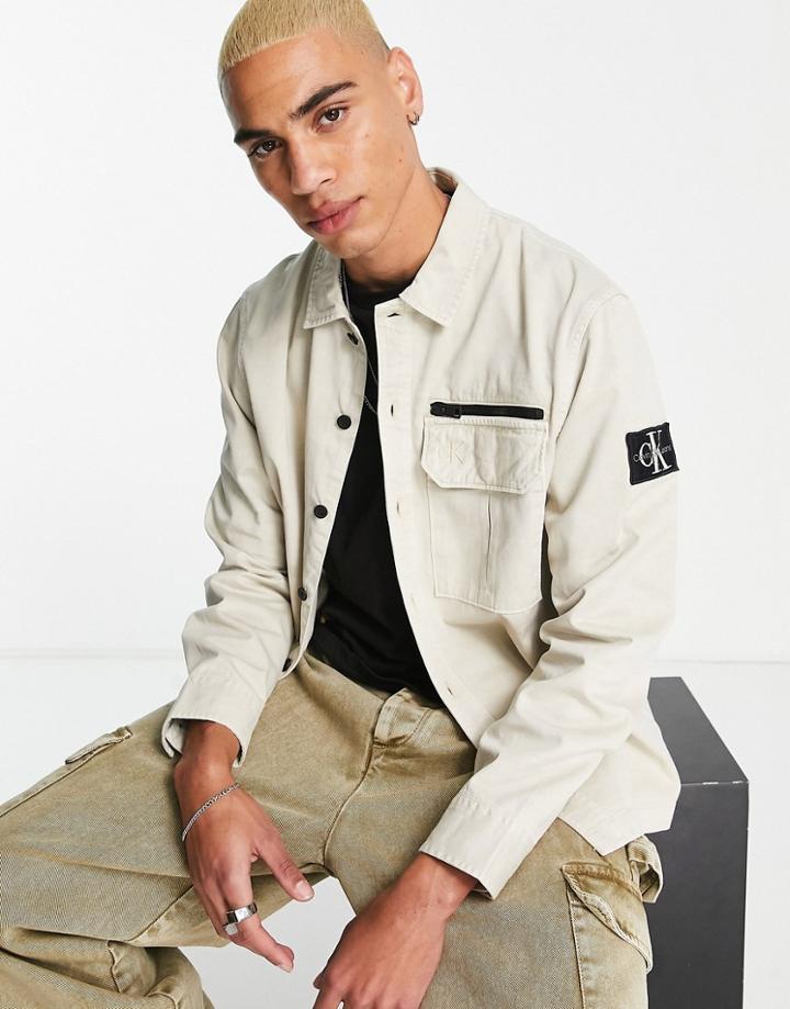Calvin Klein Jeans Utility Overshirt In Stone-white