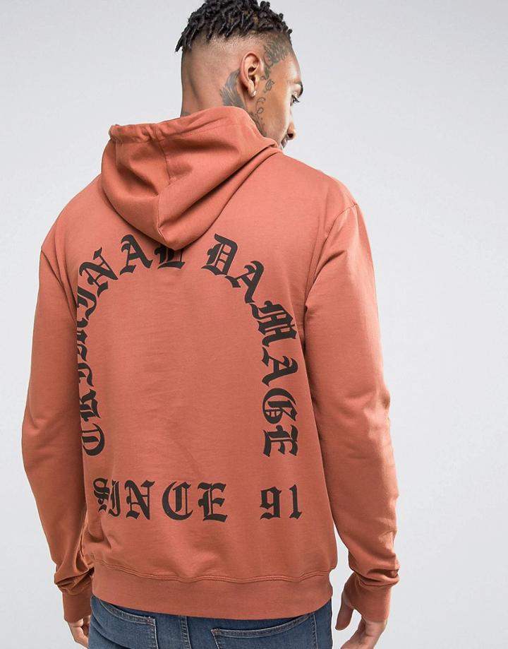 Criminal Damage Hoodie With Back Print - Orange