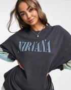 Pull & Bear Oversized Nirvana Sweatshirt In Blue