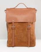 Asos Leather & Suede Mix Backpack In Tan - Tan