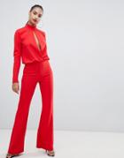 Prettylittlething Keyhole Cut Out Jumpsuit In Red - Red