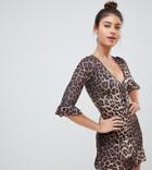 Missguided Frill Sleeve Leopard Print Mini Dress In Multi - Multi