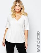 Asos Curve Ponte T-shirt With V Neck - Cream
