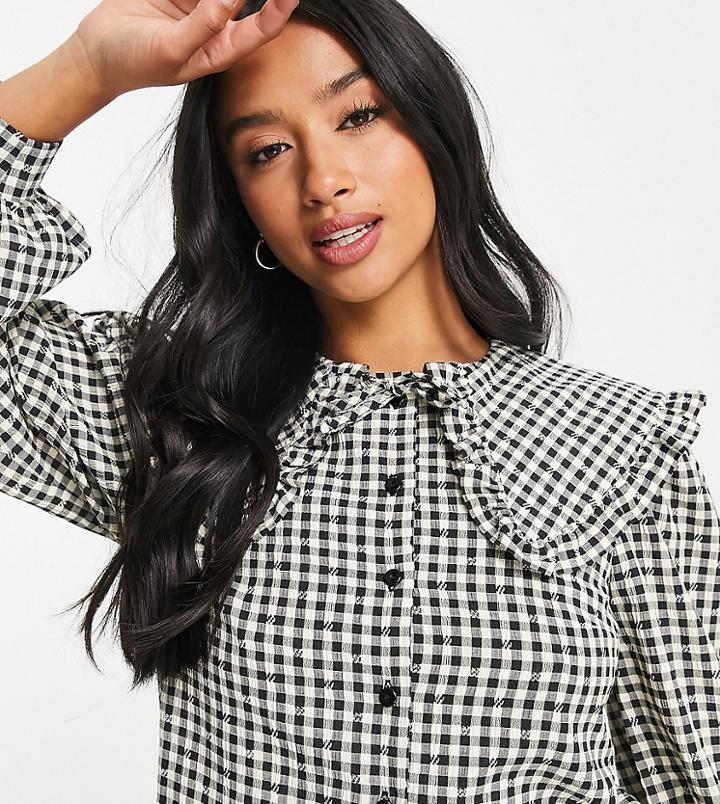 Miss Selfridge Petite Gingham Collared Shirt In Check Black