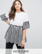 Asos Curve Top With Stripe Ruffle Panels - Multi