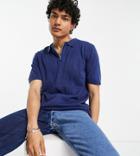 Reclaimed Vintage Inspired The Short Sleeve Knitted 1/4 Zip Polo In Navy-white