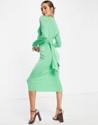 River Island Tie Wrap Slinky Jersey Midi Dress Green