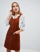 New Look Cord Button Through Pocket Pinny - Orange