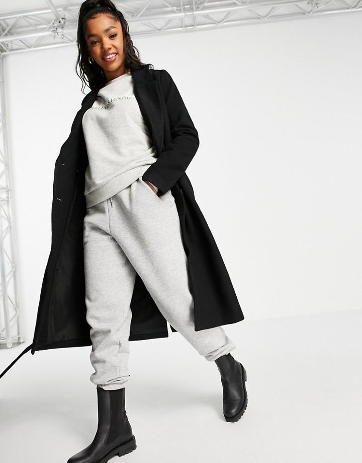 Monki Louise Recycled Wool Long Belted Coat In Black