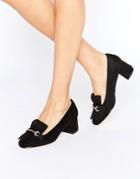 Truffle Fringe Kitten Heel Loafer - Black
