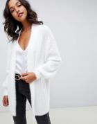 Asos Design Cardigan In Fluffy Rib - Cream