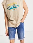 River Island Skinny Denim Shorts In Medium Blue