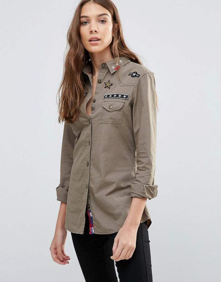 Brave Soul Utility Shirt With Badges - Green